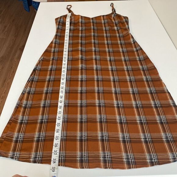 William B Burnt Orange Plaid Grunge Midi Slip Dress with Thigh Split Size Small - Picture 14 of 14